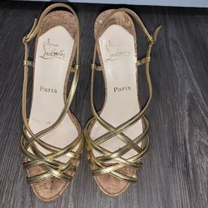 Christian Louboutin Gold Strap Cork Platform Heels